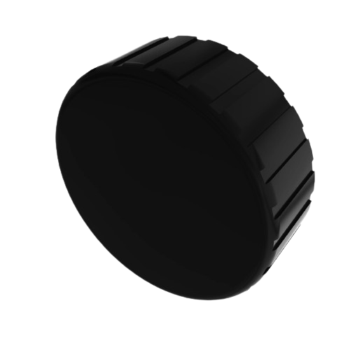 Black plastic cooling system filler cap with ridged grip, suitable for automotive and John Deere engine parts collections