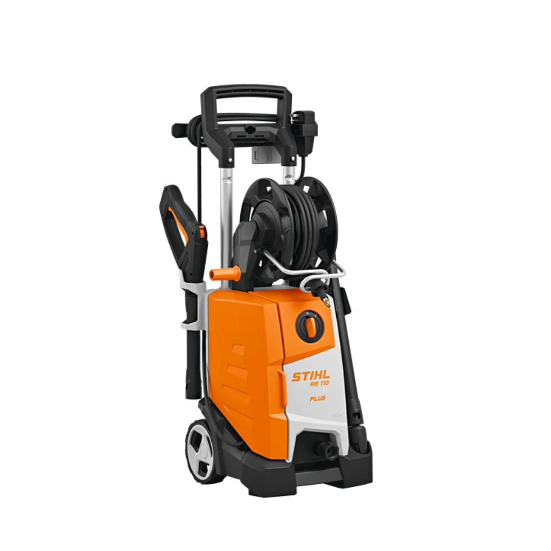 Orange and white electric pressure washer with hose reel and ergonomic handle for home improvement tasks and outdoor cleaning