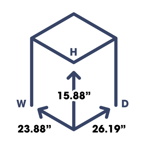 Diagram illustrating dimensions with height 15.88 inches, width 23.88 inches, and depth 26.19 inches in kitchen appliances collection