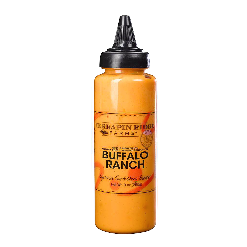 Squeeze bottle of buffalo ranch sauce with black cap, part of Salad Dressings and Food & Beverage collections under $50