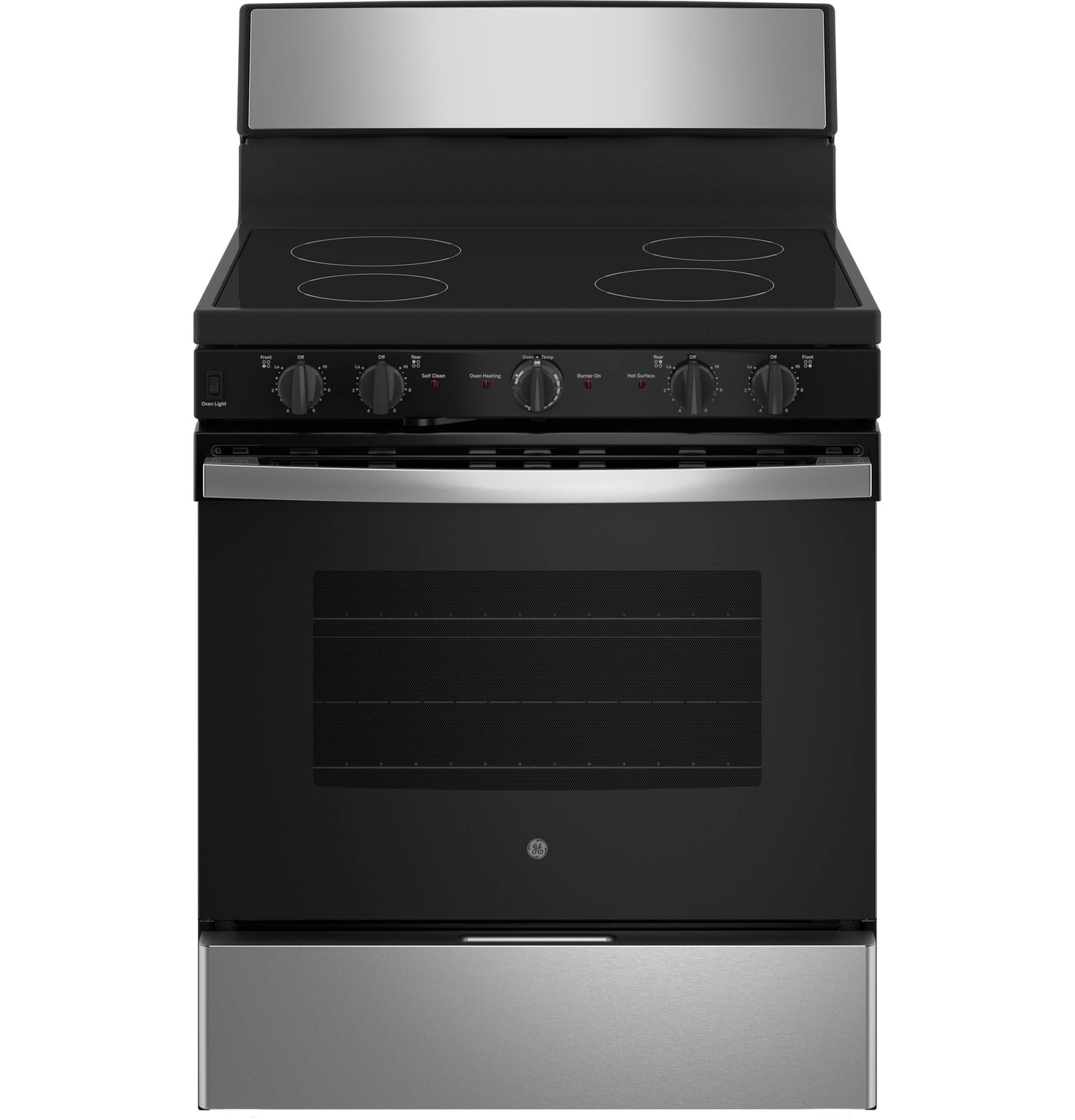 GE free-standing smooth cooktop range in black and stainless steel for kitchen appliances and home improvement
