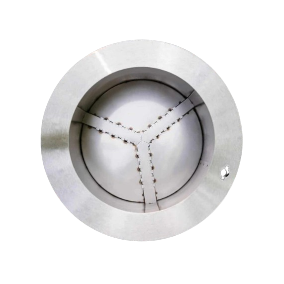 Top-down view of a stainless steel portable smokeless fire pit insert for outdoor living and patio use