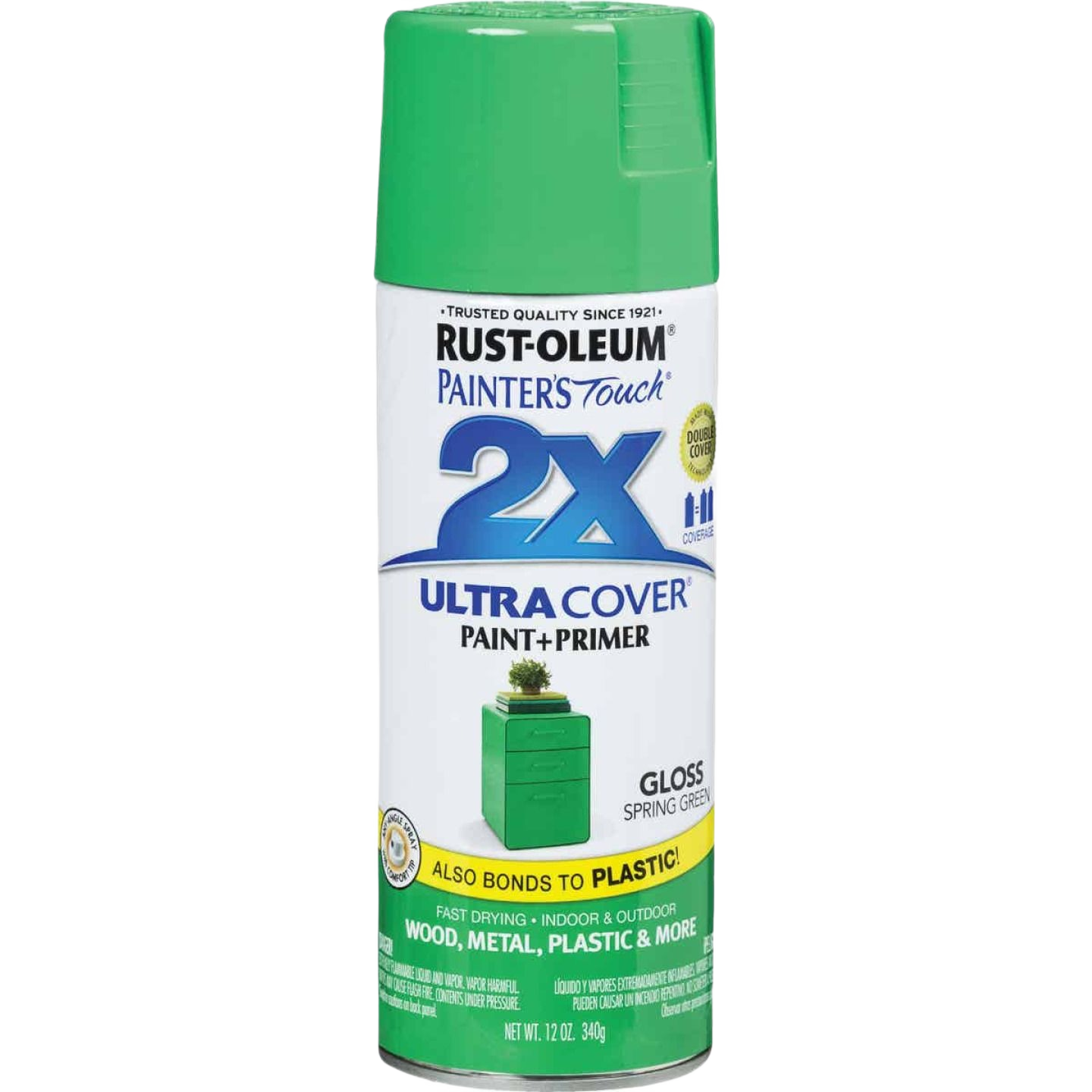 Gloss Spring Green spray paint and primer can for indoor and outdoor home improvement projects under $50