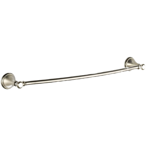 Curved stainless steel towel bar with decorative wall mounts for bathroom organization and home improvement projects