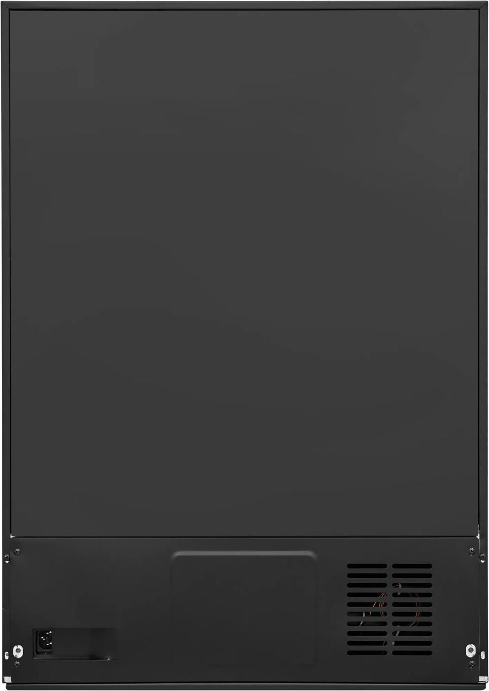 Rear view of a black under-counter wine cooler designed for kitchen and mini refrigerator collections.