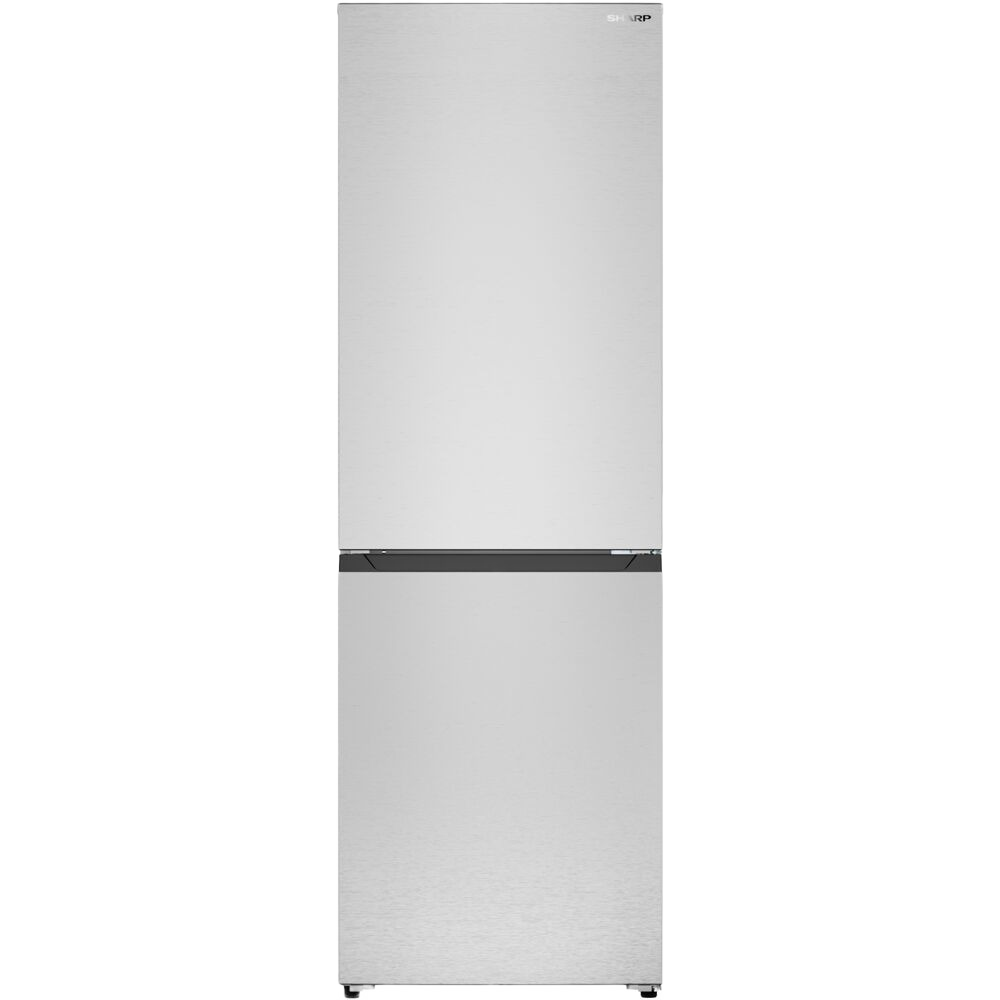 Sleek stainless steel counter-depth refrigerator with bottom freezer from Sharp, ideal for compact kitchens in Appliances collection
