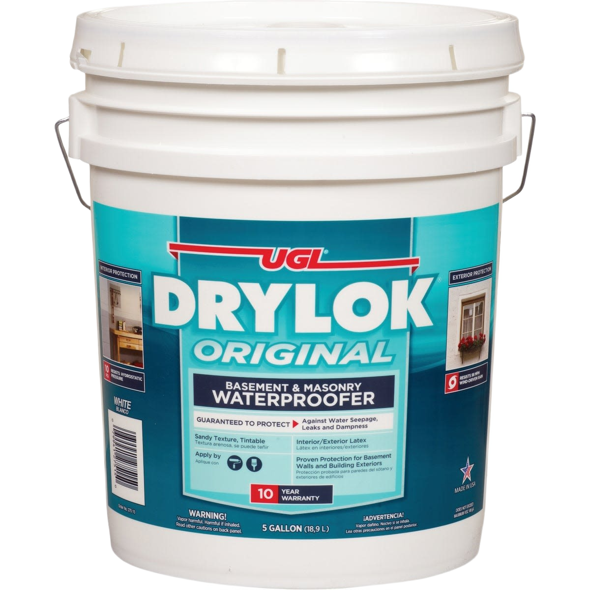 Five-gallon pail of white masonry waterproofer for basement and exterior walls in home improvement collections