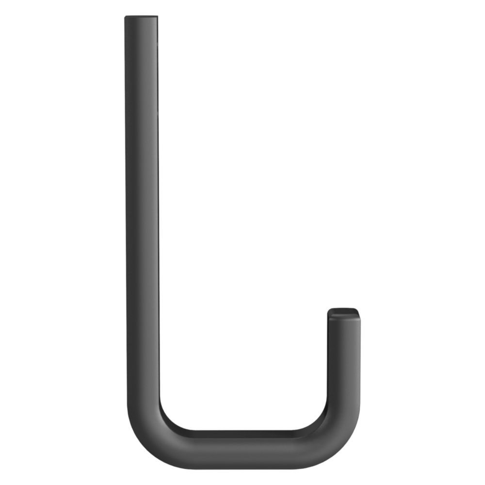 Matte black zinc hook with modern minimalist design for garage storage and dorm organization under $50 home improvement tool
