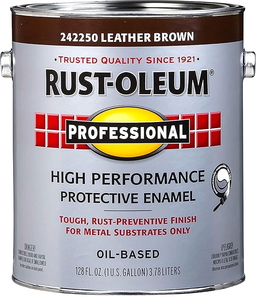 Rust-Oleum leather brown protective enamel can for metal surfaces in specialty paint and home improvement supplies