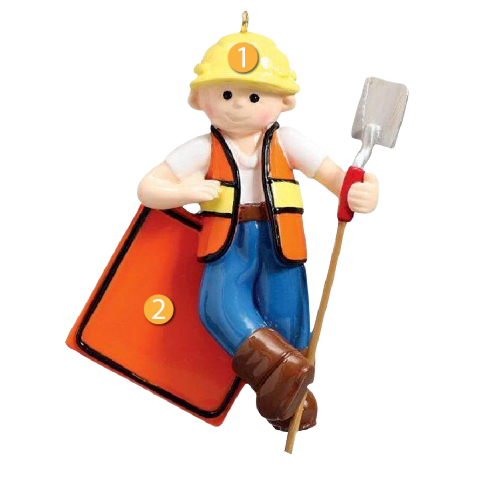 Personalized construction worker ornament with hard hat and shovel, holiday decoration from Christmas Ornaments & Tree Decorations collection