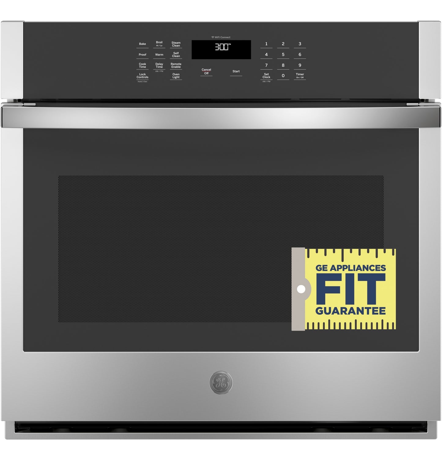 Modern stainless steel smart built-in single wall oven with digital controls from kitchen appliances collection