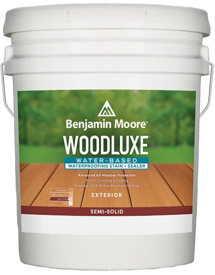 White 5-gallon bucket of semi-solid water-based exterior waterproofing stain and sealer for wood protection
