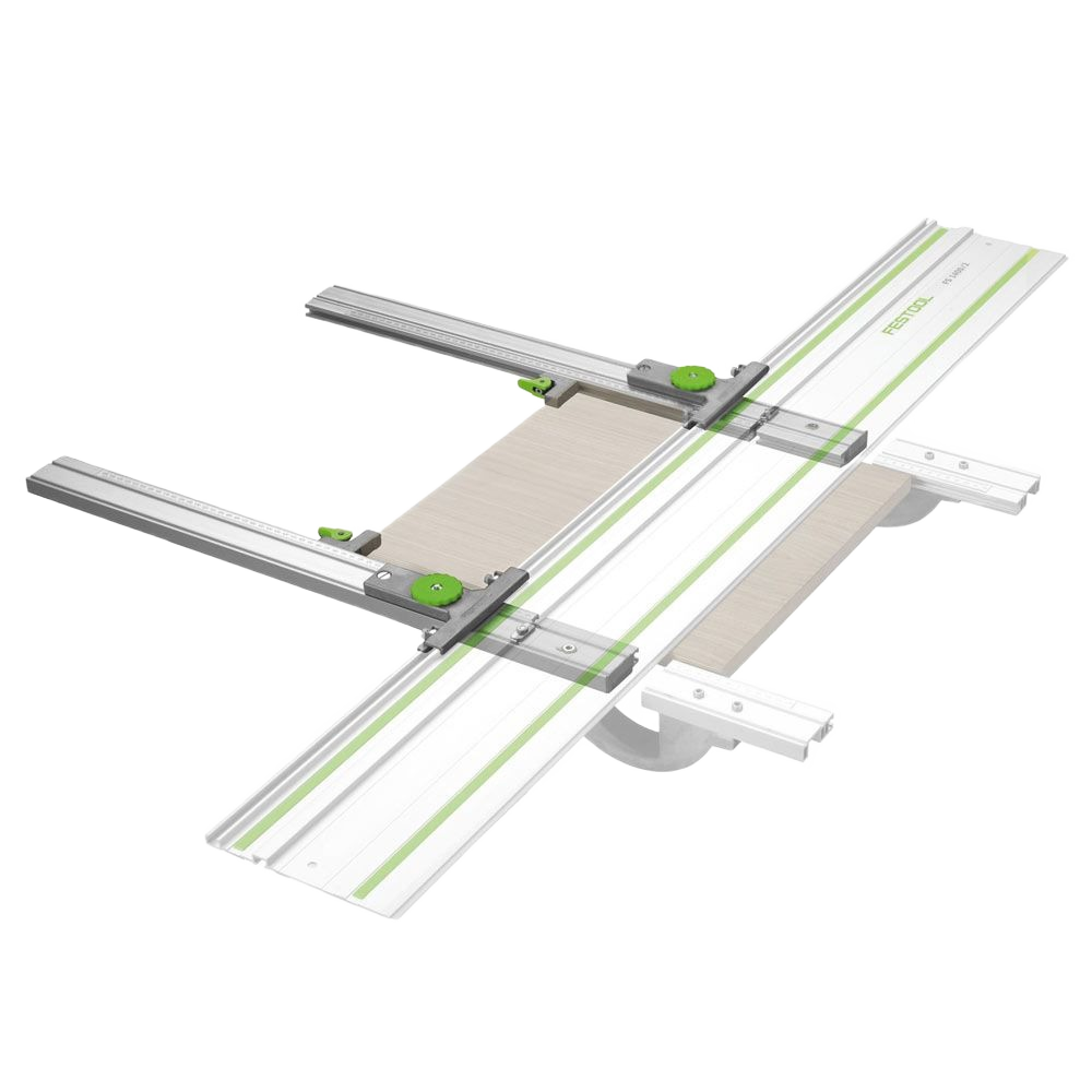Parallel fence accessory with adjustable stops for precise cuts in woodworking and power tool collections