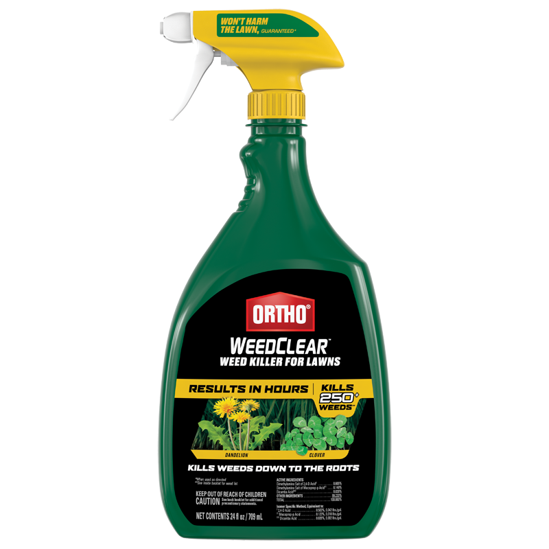 Green and yellow Ortho WeedClear spray bottle designed for effective lawn weed control in Lawn Care collections