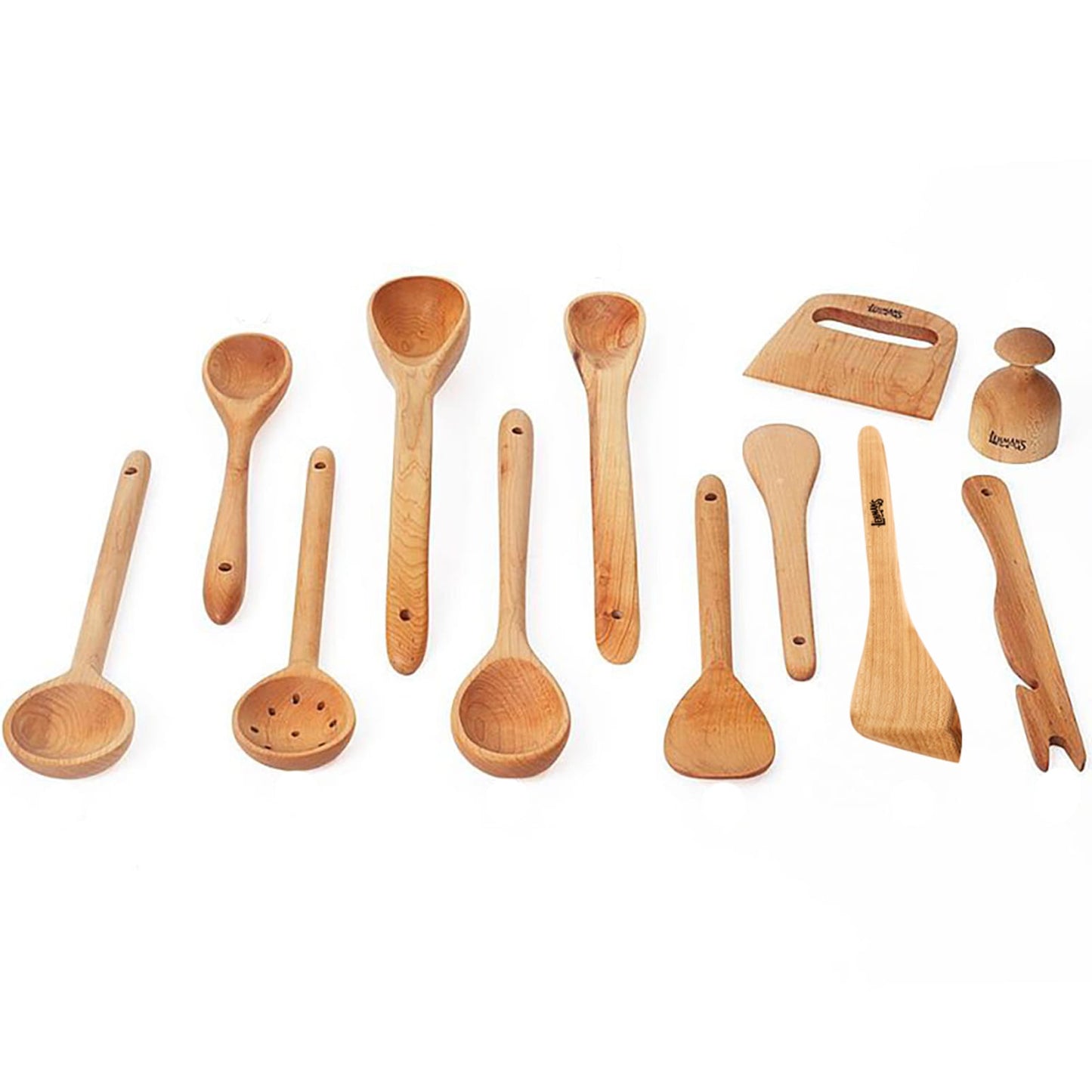 Set of handcrafted solid American Hard Maple wooden cooking spoons and utensils for kitchenware under $50