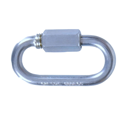 Zinc-plated quick link with threaded closure for secure fastening in hardware and home improvement projects
