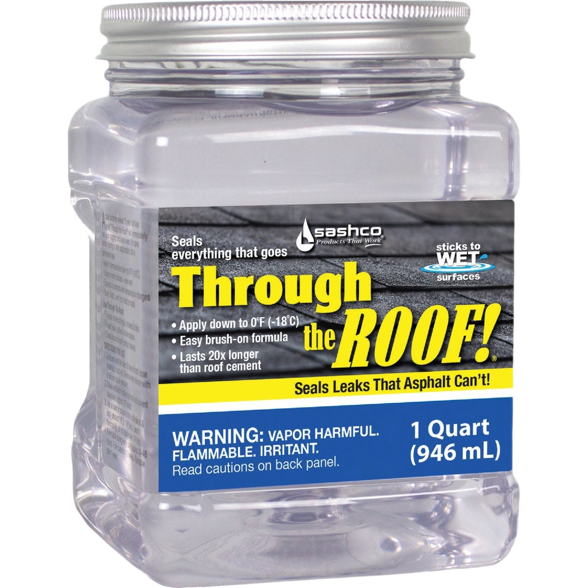 Clear 1-quart patching sealant container for roof leak repair, flexible and durable in hardware and home improvement collections