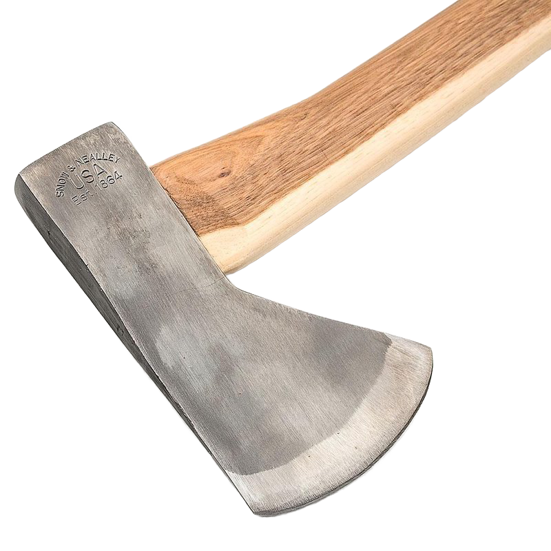 Camping axe with wooden handle and polished steel head for outdoor tools, woodworking, and striking tool collections
