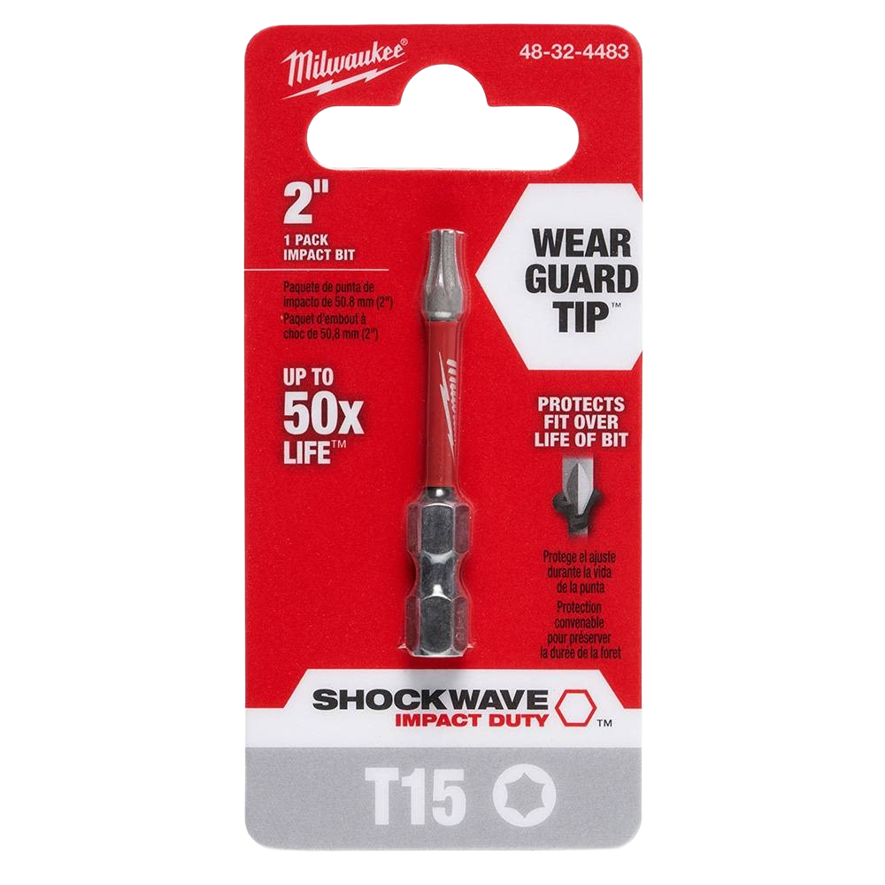 Milwaukee 2" T15 impact bit with Wear Guard Tip for enhanced durability in tool accessories and home improvement collections