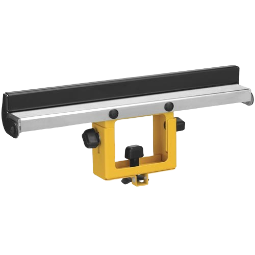 Wide miter saw stand material support with yellow clamp and metal bar for tool accessories and home improvement