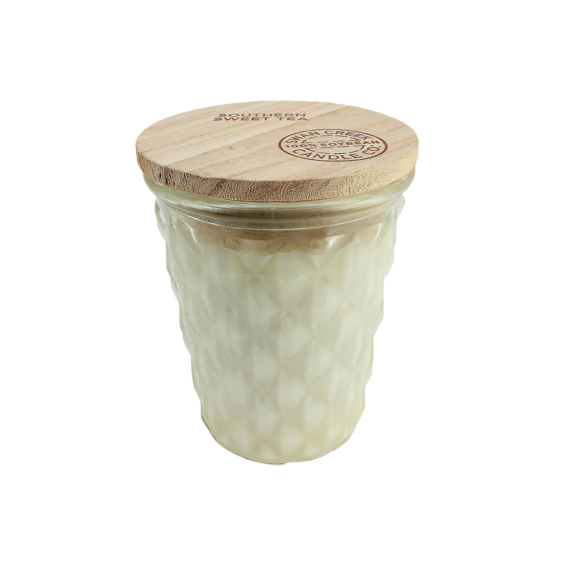 12 oz. southern sweet tea scented candle in textured timeless jar with natural wood lid for home decor and ambiance