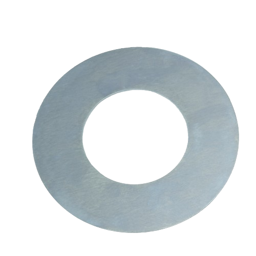 Round metal shim with central hole, designed for precision spacing in tools and home improvement projects