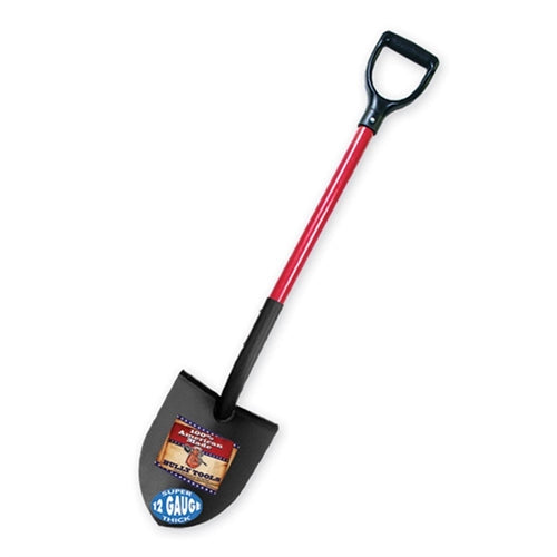 12 gauge round point shovel with fiberglass handle and D grip for durable tools and home improvement tasks