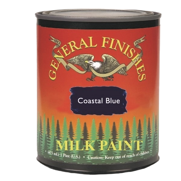 Can of Coastal Blue milk paint with forest graphic for specialty paint and home improvement under $50 collections