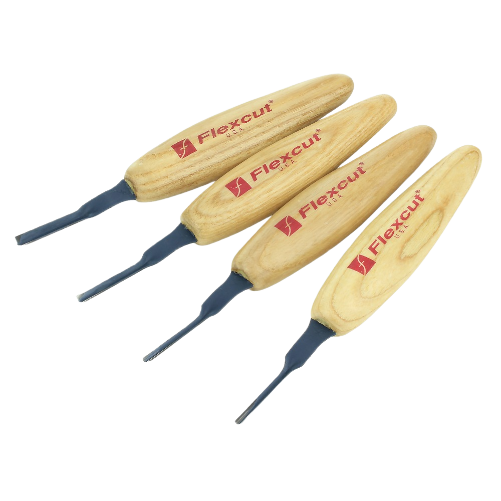 Set of four precision micro carving tools with wooden handles for detailed woodworking and hand tool use under $100