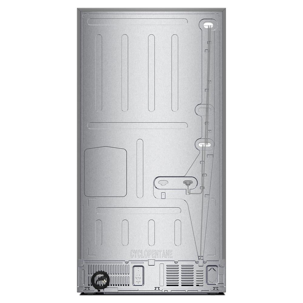 Back panel of a stainless steel Whirlpool French door refrigerator from kitchen appliances and refrigerators collection