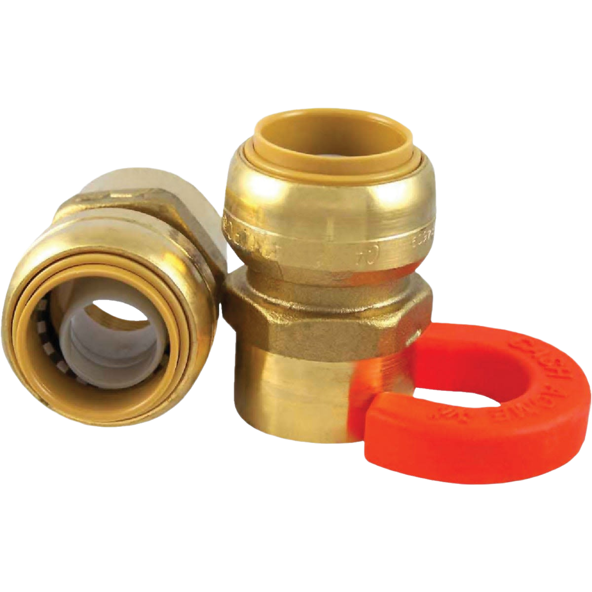 Brass push fittings with an orange disconnect clip for plumbing and pipes & fittings under $50 collection