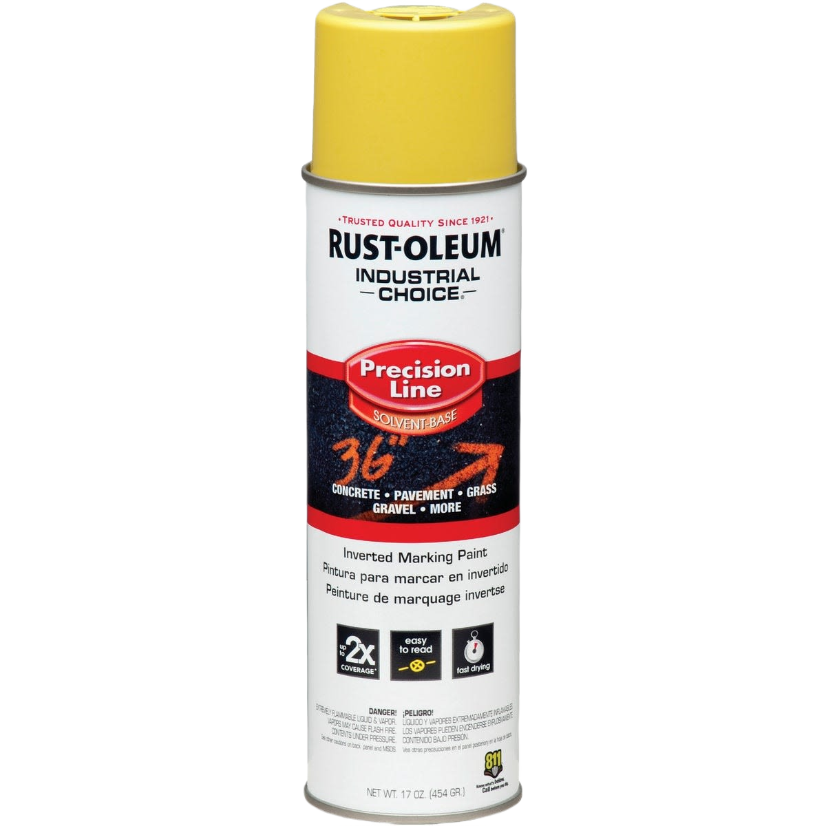 Yellow marking spray paint can with Rust-Oleum branding for industrial and home improvement use