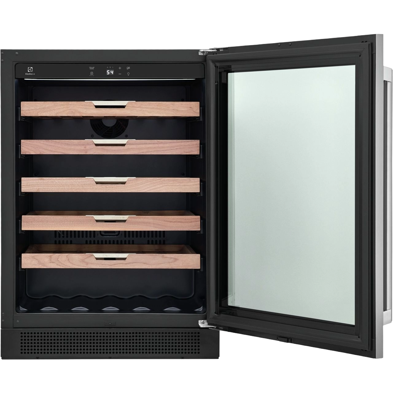 24" under-counter wine cooler with wooden shelves and glass door in mini refrigerators and beverage centers collection