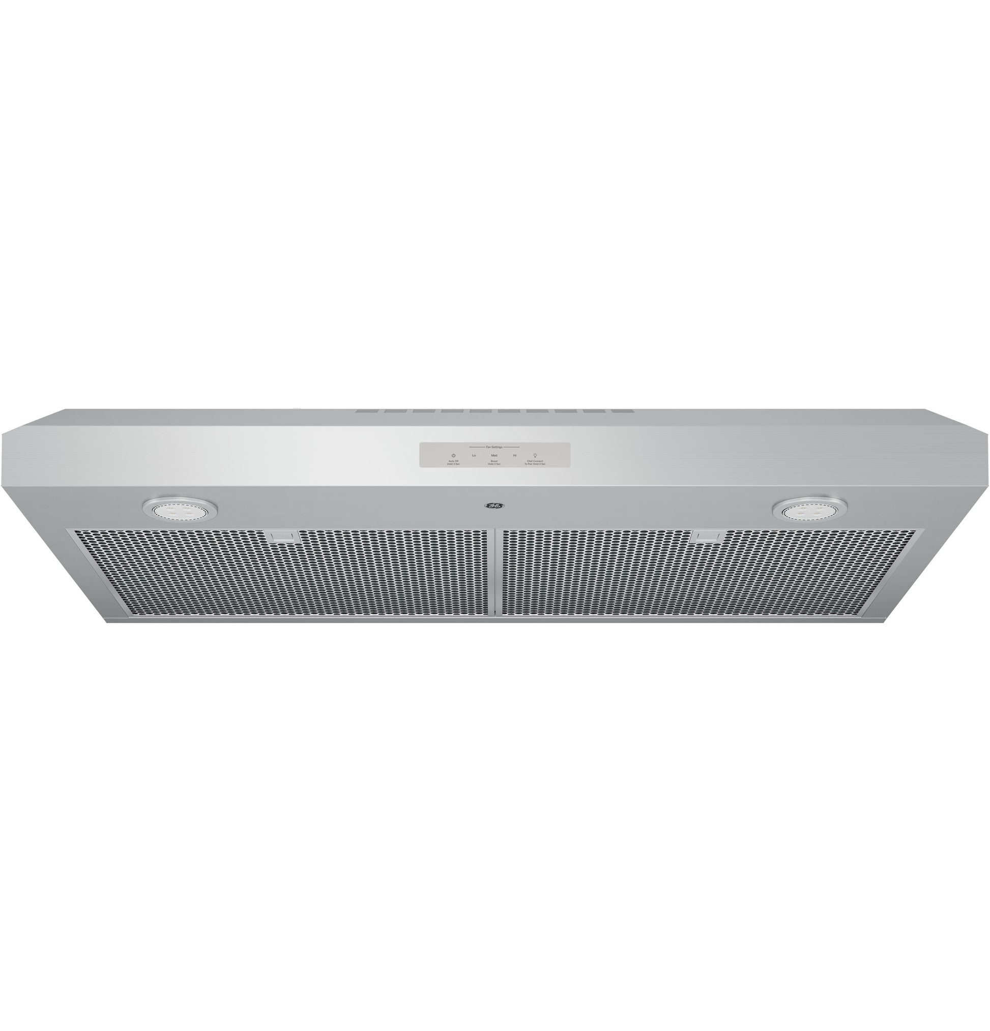 Modern stainless steel under cabinet range hood with dual mesh filters, built-in lights, and electronic control panel in appliances collection