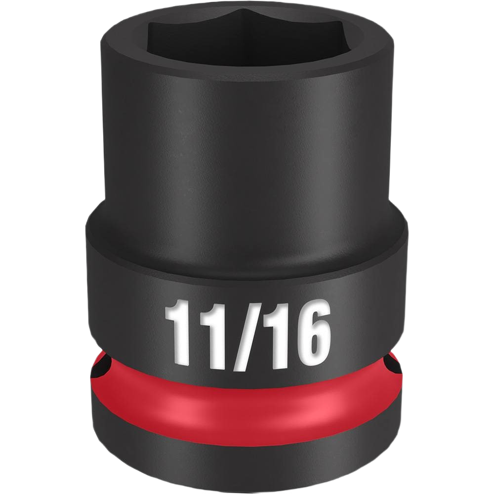 Black standard 6-point impact socket with 11/16 size marking and red ring for tools and home improvement tasks