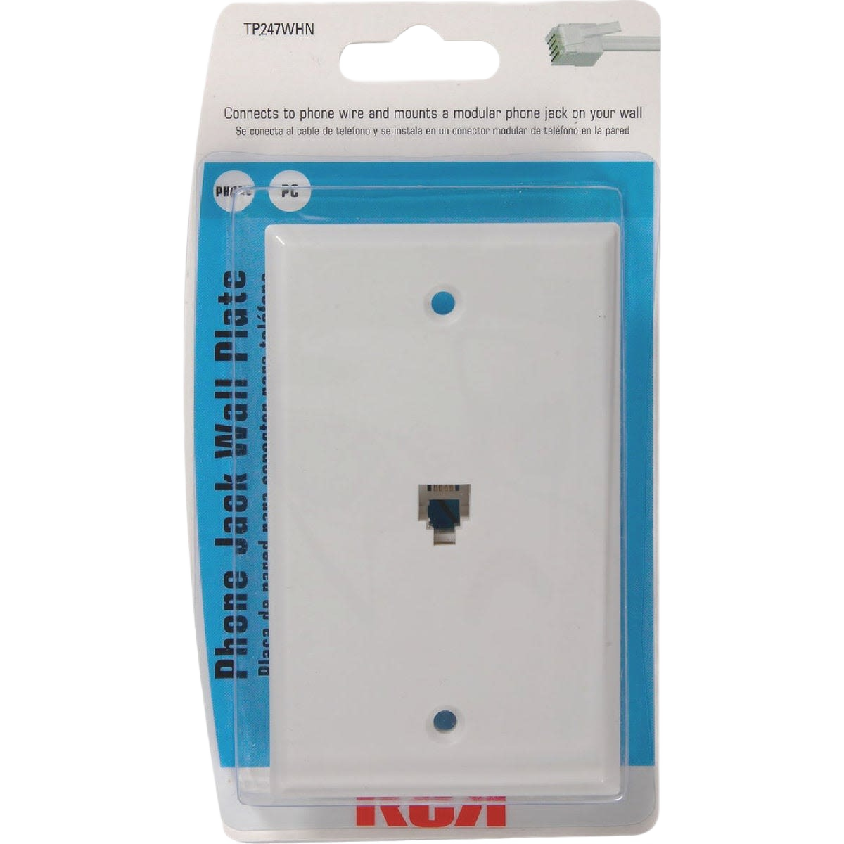 White flush mount wall plate with modular telephone jack for home improvement and wiring installations