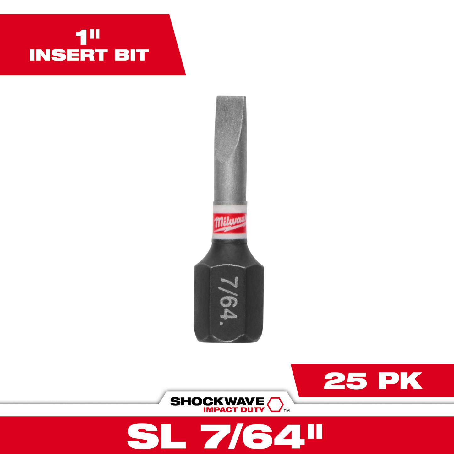 Milwaukee SHOCKWAVE™ Impact Duty 1"  Slotted 7/64" Insert Bits Bulk 25