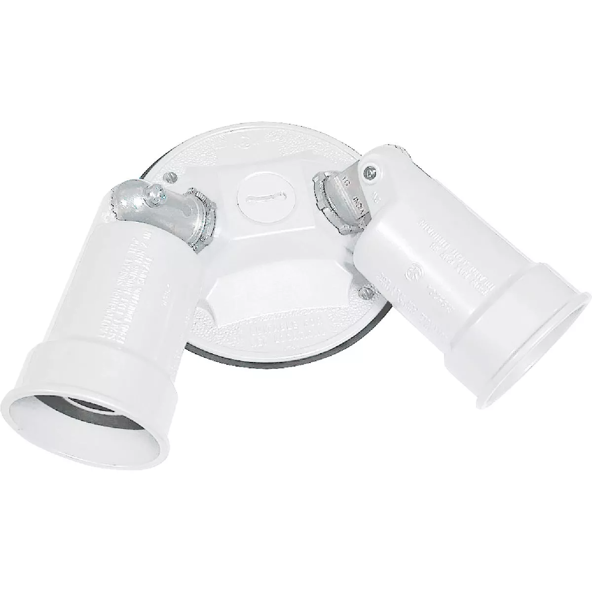 White weatherproof dual lamp holder with round base for outdoor household lighting and home improvement use