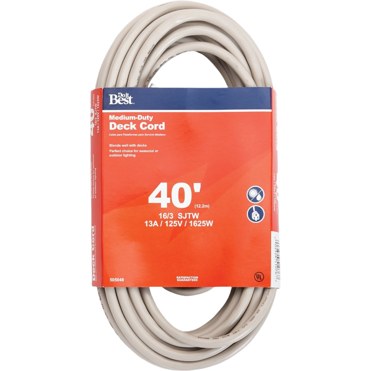 Tan medium-duty 40 ft electrical extension cord with heavy molded plug for outdoor and home improvement use
