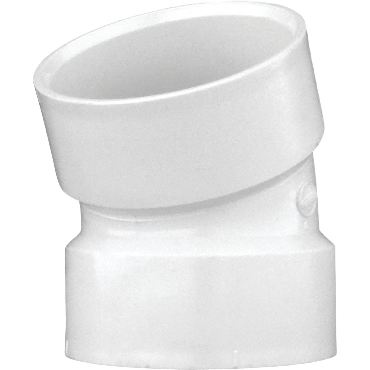 White PVC 22-1/2 degree elbow fitting with hub connections for plumbing in pipes and fittings under $50 collection