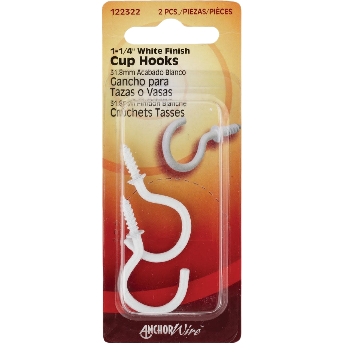 White finish large cup hooks in 2-count pack for home improvement and hardware fasteners under $50 collections
