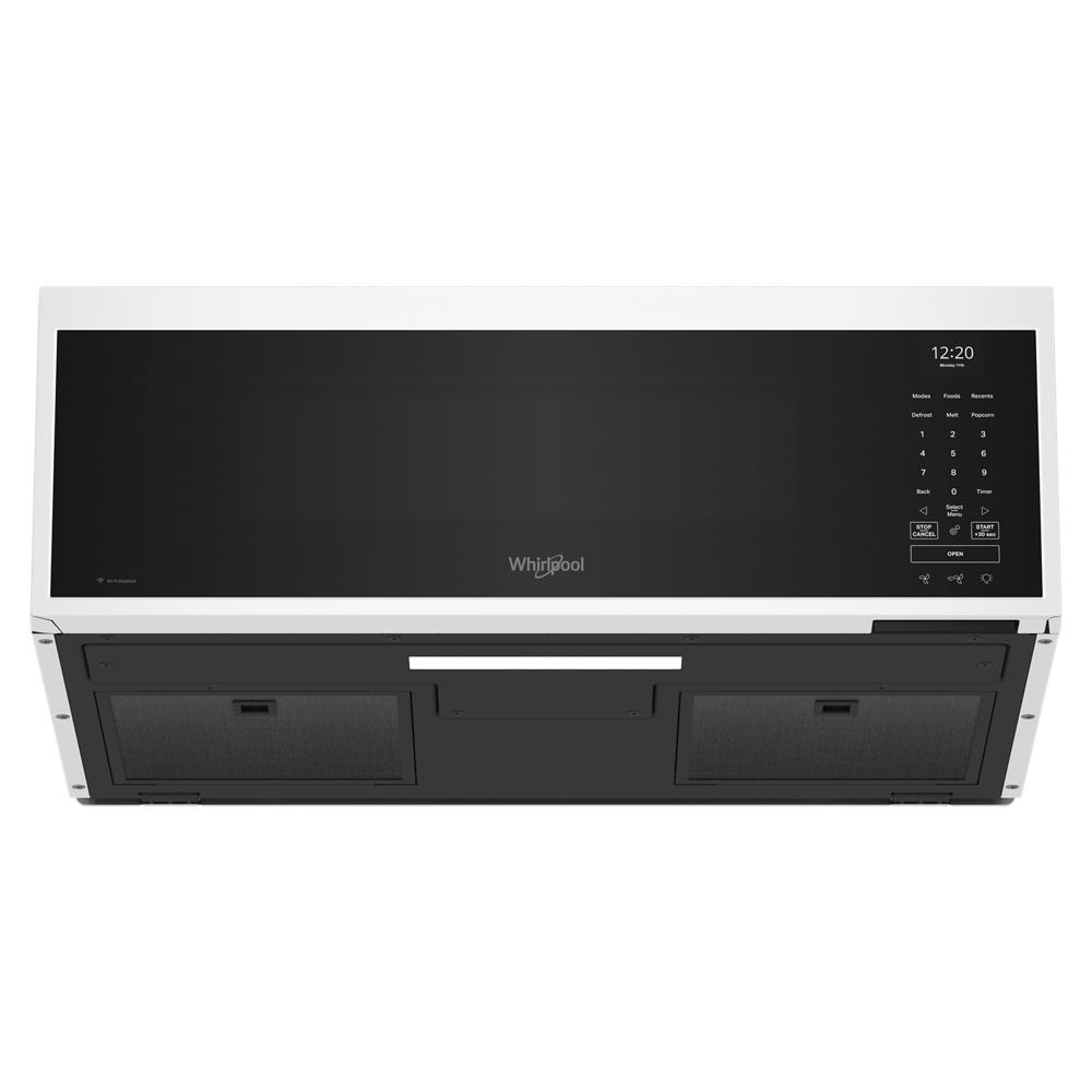white smart low profile over-the-range microwave with digital touch controls in kitchen appliances collection
