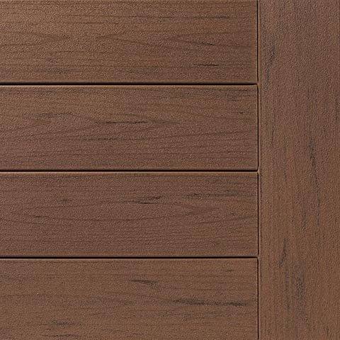 Brown Oak fascia board with rugged wood grain pattern from TimberTech PRO Terrain Deck Boards collection