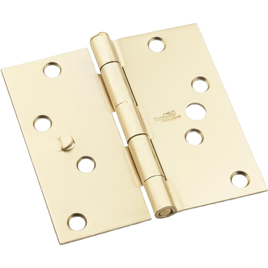 Set of three satin brass square door hinges with multiple screw holes for door hardware and home improvement projects under $50