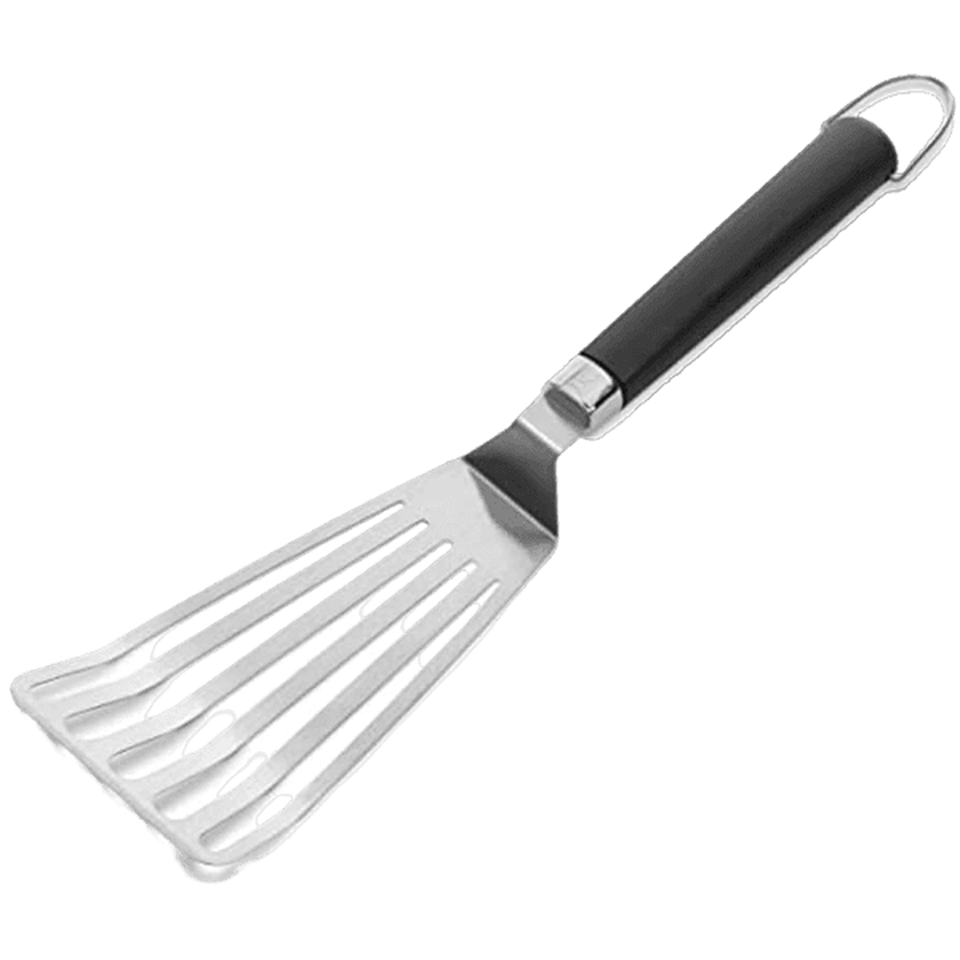 Stainless steel flexible spatula with black handle for grilling and outdoor cooking in grill accessories collection