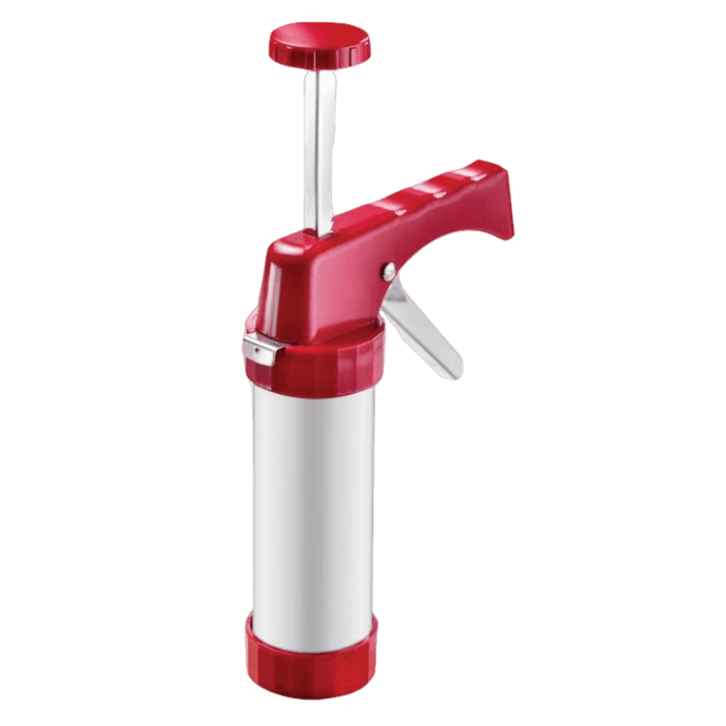 Red and stainless steel cookie and icing gun for kitchen gadgets and bakeware collections under $50