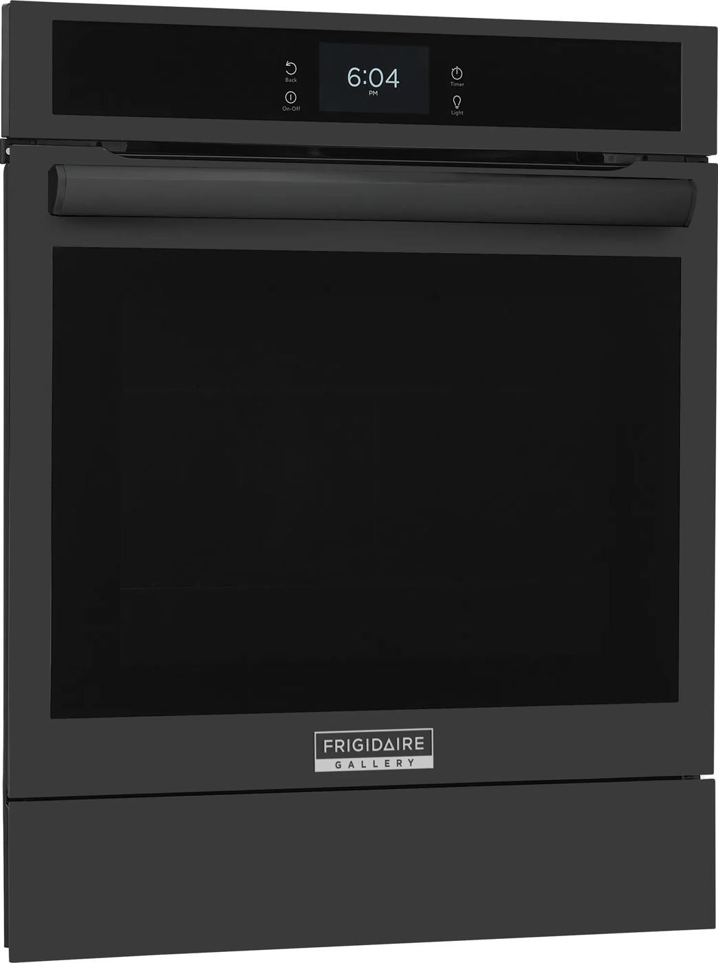 Matte black 24-inch single electric wall oven with digital touchscreen and sturdy handle from kitchen appliances collection