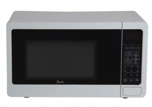 Compact white microwave oven with digital keypad and black viewing window for kitchen and appliances collections