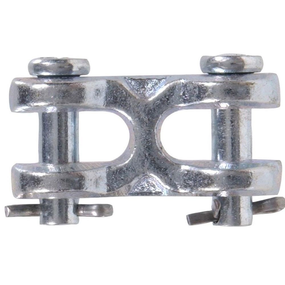 Galvanized double clevis link with pin connectors for hardware and storage organization projects