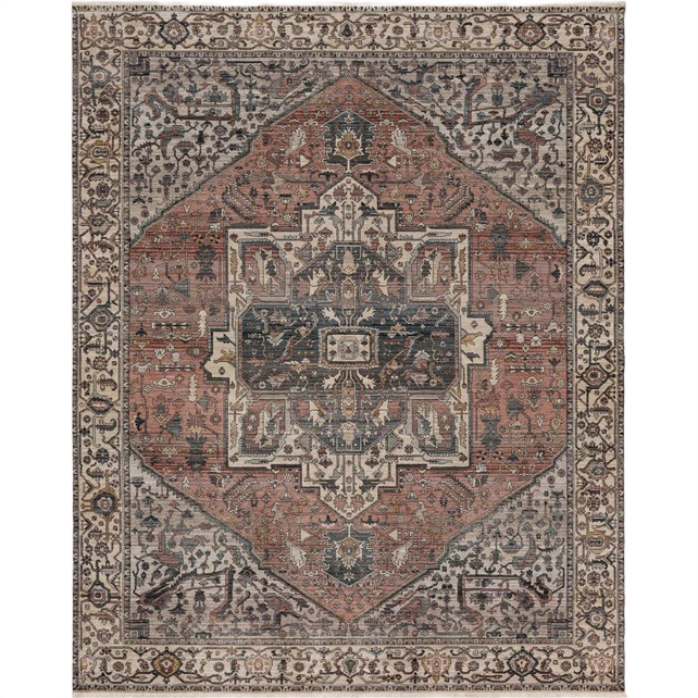 Traditional ornamental area rug with intricate abstract design in muted earth tones for home decor and flooring use